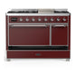 Ilve UM48FQNR3BUC Ilve Um48Fqnr3Buc Majestic Iii 48 Inch Dual Fuel Range With 8 Burners And Griddle, Dual Function Burner Up To 25,000 Btu (Natural Gas, Solid Door, Burgundy, Chrome)