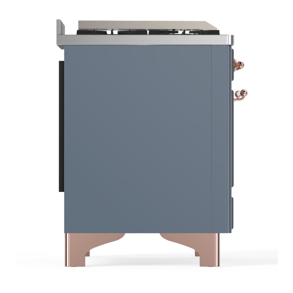 Ilve UM60FQNR3BGPLP Ilve Um60Fqnr3Bgplp Majestic Iii 60 Inch Dual Fuel Range With 9 Burners And Griddle, Dual Function Burner Up To 25,000 Btu (Liquid Propane, Solid Door, Blue Grey, Copper)