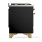 Ilve UM60FNR3BKG Ilve Um60Fnr3Bkg Majestic Iii 60 Inch Dual Fuel Range With 9 Burners And Griddle, Dual Function Burner Up To 25,000 Btu (Natural Gas, Triple Glass Door, Glossy Black, Brass)