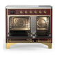 Ilve UMDIB40NR3BUG Ilve Umdib40Nr3Bug Majestic Iii 40 Inch Induction Range With 6 Elements, 3.82 Cu. Ft. Total Oven Capacity (Triple Glass Door, Burgundy, Brass)