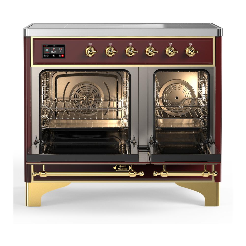 Ilve UMDIB40NR3BUG Ilve Umdib40Nr3Bug Majestic Iii 40 Inch Induction Range With 6 Elements, 3.82 Cu. Ft. Total Oven Capacity (Triple Glass Door, Burgundy, Brass)