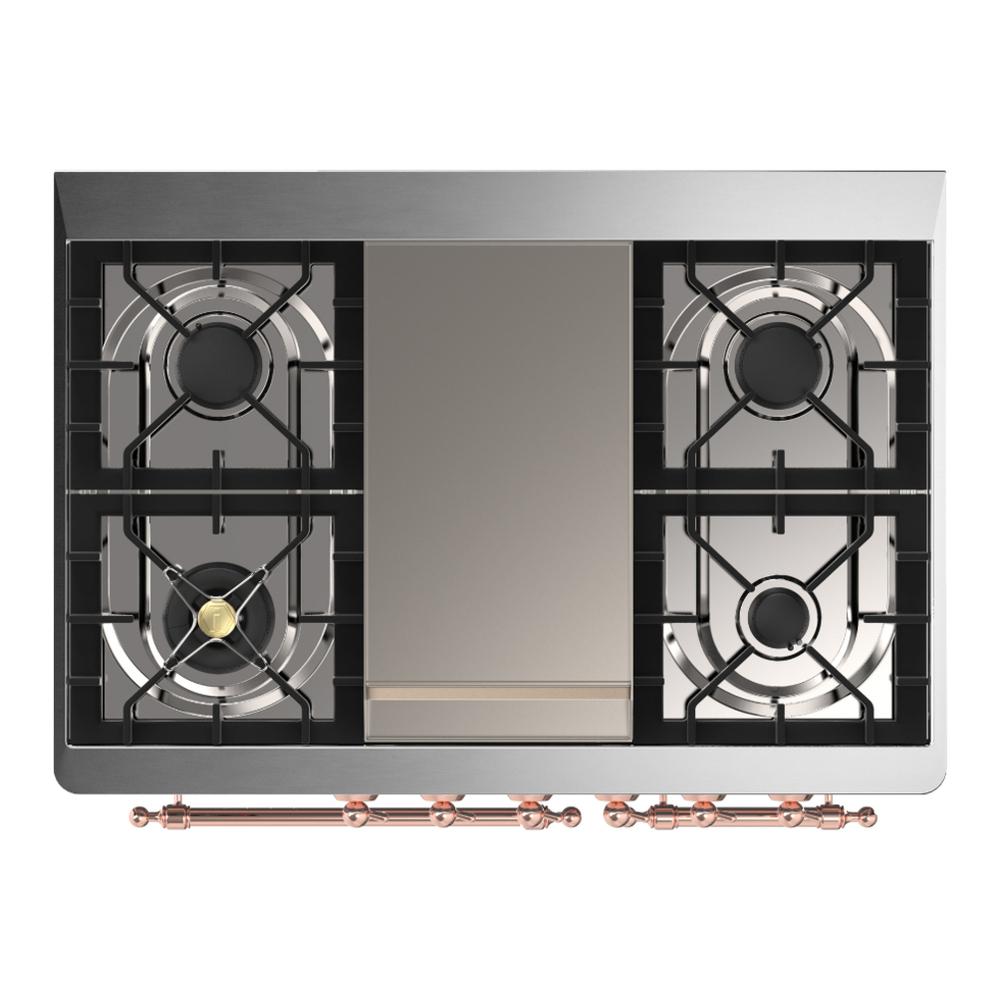 Ilve UMD40FNR3BKPLP Ilve Umd40Fnr3Bkplp Majestic Iii 40 Inch Dual Fuel Range With 6 Burners And Griddle, Dual Function Burner Up To 25,000 Btu (Liquid Propane, Triple Glass Door, Glossy Black, Copper)