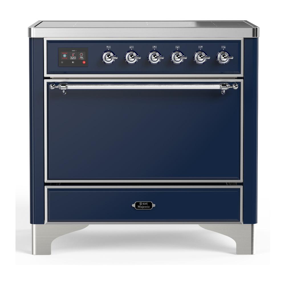 Ilve UMIB36QNR3MBC Ilve Umib36Qnr3Mbc Majestic Iii 36 Inch Induction Range With 6 Elements, 3.5 Cu. Ft. Total Oven Capacity (Solid Door, Midnight Blue, Chrome)