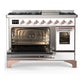 Ilve UM48FNR3WHPLP Ilve Um48Fnr3Whplp Majestic Iii 48 Inch Dual Fuel Range With 8 Burners And Griddle, Dual Function Burner Up To 25,000 Btu (Liquid Propane, Triple Glass Door, White, Copper)