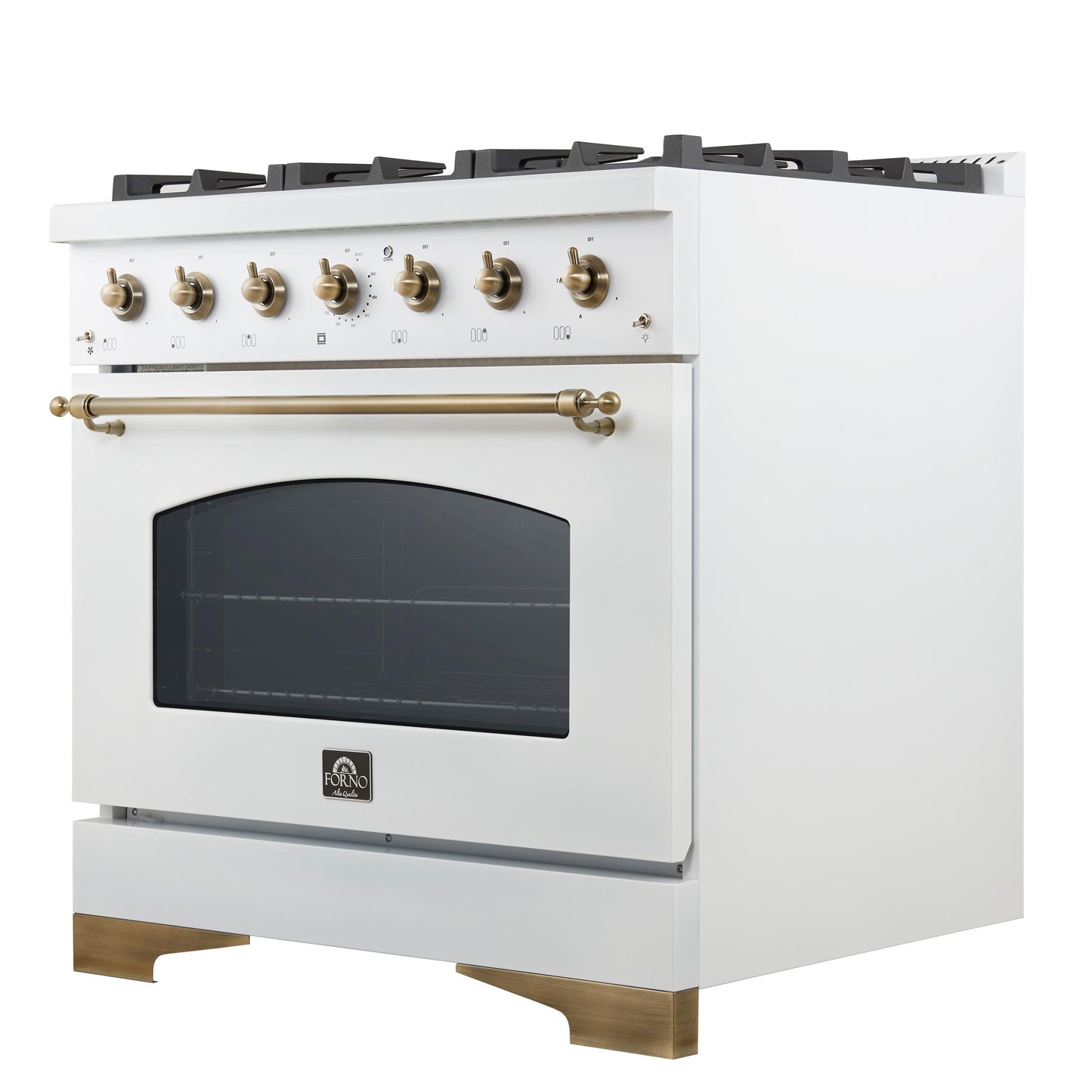 Forno FFSGS621936WHT Forno Antico 36-Inch Freestanding Gas Range, White, Antique Brass Design, 6 Burners, Convection Oven, Energy Efficient