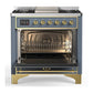 Ilve UM36FNR3BGGLP Ilve Um36Fnr3Bgglp Majestic Iii 36 Inch Dual Fuel Range With 6 Black Brass Burners And Griddle, Dual Function Burner Up To 25,000 Btu (Triple Glass Door, Blue Grey, Brass, Liquid Propane)
