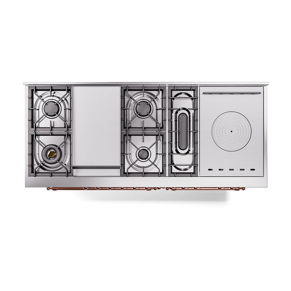 Ilve UN60FSQNMPWHP Ilve Un60Fsqnmpwhp Nostalgie Ii Noblesse 60" Dual Fuel Range (7 Sealed Burners + Griddle + French Top, Natural Gas, Solid Door, White, Copper)