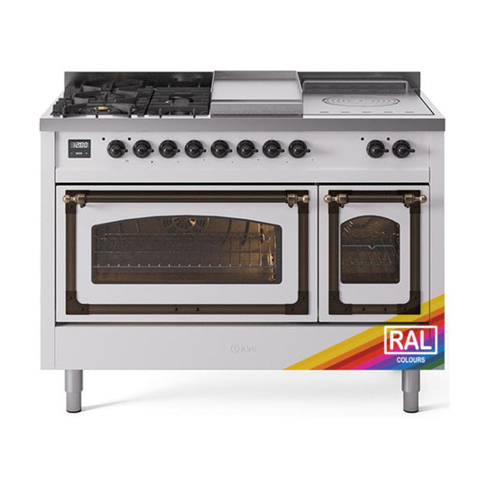 Ilve UN48FSNMPRABLP Ilve Un48Fsnmprablp Nostalgie Ii Noblesse 48" Dual Fuel Range (5 Sealed Burners + Griddle + French Top, Liquid Propane, Triple Glass Door, Ral, Burnished)