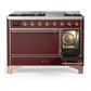 Ilve UM48FQNR3BUP Ilve Um48Fqnr3Bup Majestic Iii 48 Inch Dual Fuel Range With 8 Burners And Griddle, Dual Function Burner Up To 25,000 Btu (Natural Gas, Solid Door, Burgundy, Copper)