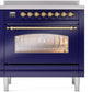 Ilve UPI366NMPMBG Nostalgie Ii 36 Inch Electric Freestanding Range In Blue With Brass Trim