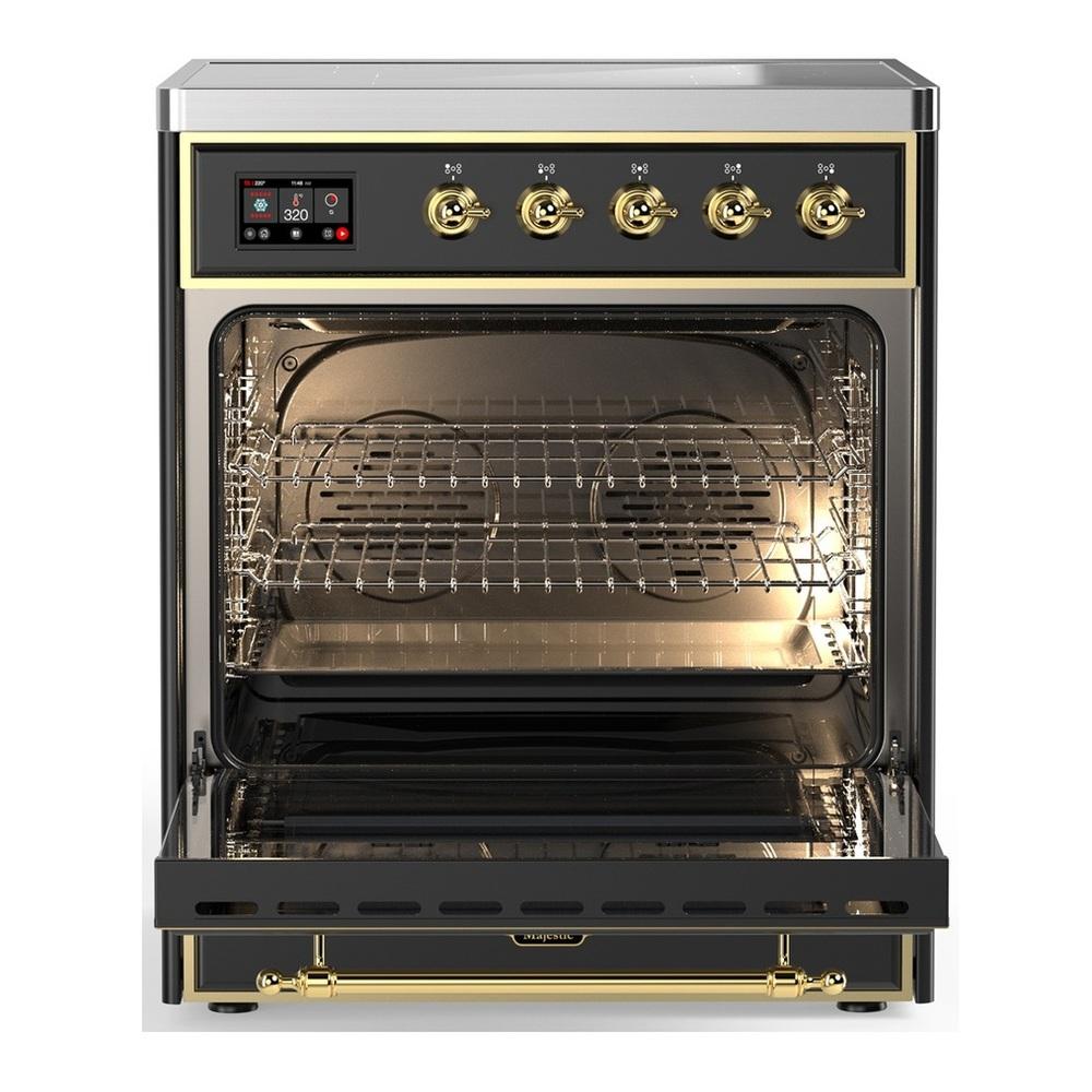 Ilve UMIB30NR3MGG Ilve Umib30Nr3Mgg Majestic Iii 30 Inch Induction Range With 4 Elements, 4 Cu. Ft. Oven Capacity (Triple Glass Door, Graphite Matte, Brass)