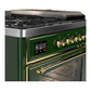 Ilve UM48FSNR3EGG Ilve Um48Fsnr3Egg Majestic Iii 48 Inch Dual Fuel Range With 5 Black Brass Burners, Griddle And French Top, Dual Function Burner Up To 25,000 Btu (Natural Gas, Triple Glass Door, Emerald Green, Brass)