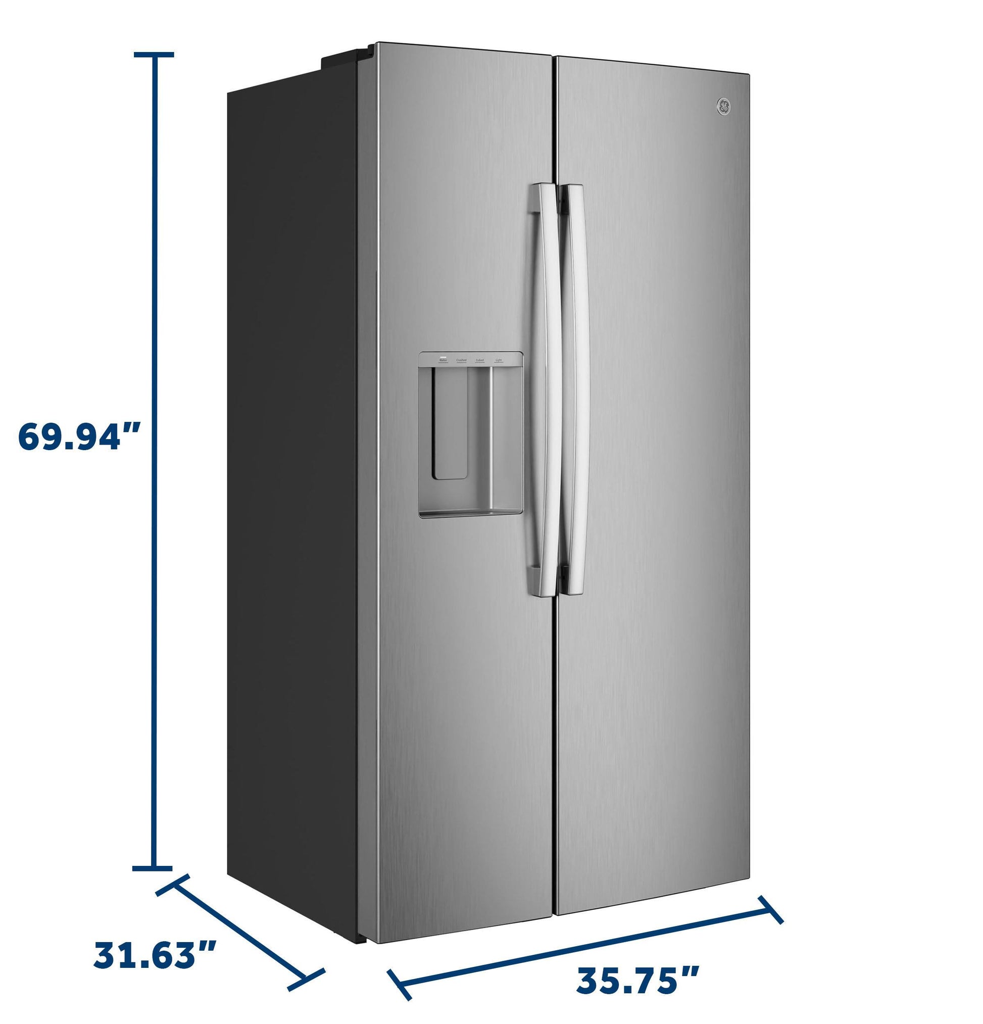 Ge Appliances GZS24NYYFS Ge® 23.6 Cu. Ft. Counter-Depth Side-By-Side Refrigerator With Extra Tall Dispenser And In-Door Icemaker