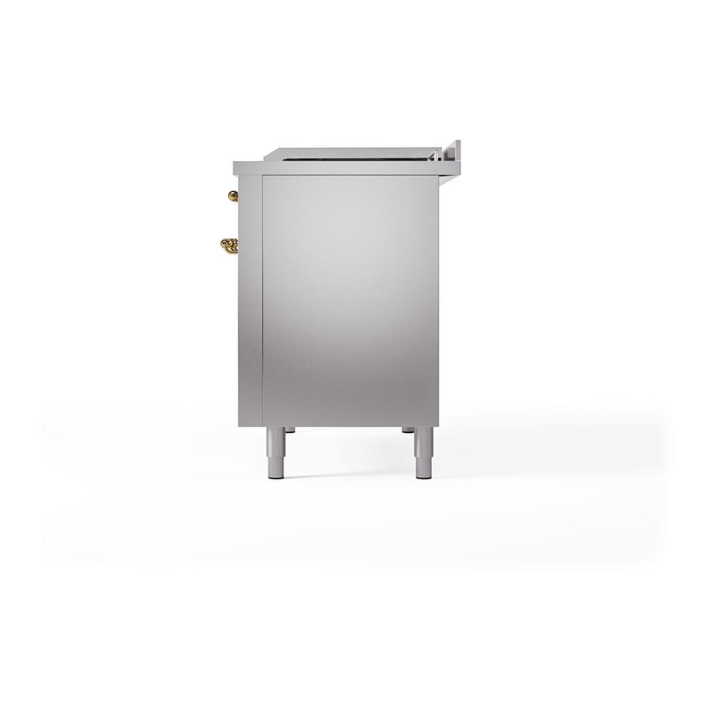 Ilve UN48FSQNMPSSG Ilve Un48Fsqnmpssg Nostalgie Ii Noblesse 48" Dual Fuel Range (5 Sealed Burners + Griddle + French Top, Natural Gas, Solid Door, Stainless Steel, Brass)