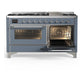 Ilve UM60FNR3BGC Ilve Um60Fnr3Bgc Majestic Iii 60 Inch Dual Fuel Range With 9 Burners And Griddle, Dual Function Burner Up To 25,000 Btu (Natural Gas, Triple Glass Door, Blue Grey, Chrome)