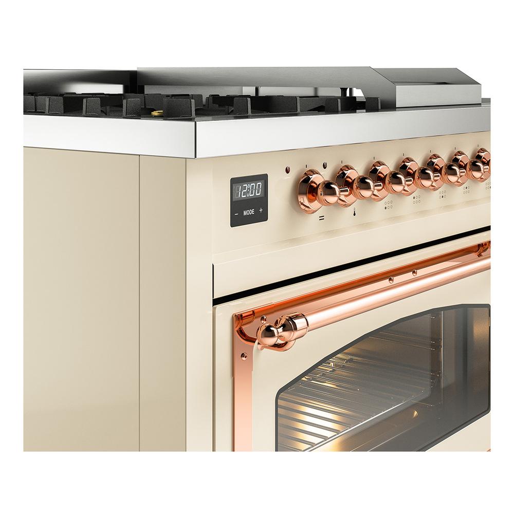 Ilve UN48FSNMPAWPLP Ilve Un48Fsnmpawplp Nostalgie Ii Noblesse 48" Dual Fuel Range (5 Sealed Burners + Griddle + French Top, Liquid Propane, Triple Glass Door, Antique White, Copper)