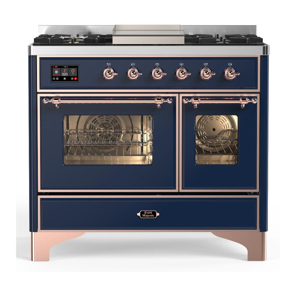 Ilve UMD40FNR3MBP Ilve Umd40Fnr3Mbp Majestic Iii 40 Inch Dual Fuel Range With 6 Burners And Griddle, Dual Function Burner Up To 25,000 Btu (Natural Gas, Triple Glass Door, Midnight Blue, Copper)