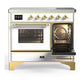Ilve UMDIB40NR3WHG Ilve Umdib40Nr3Whg Majestic Iii 40 Inch Induction Range With 6 Elements, 3.82 Cu. Ft. Total Oven Capacity (Triple Glass Door, White, Brass)