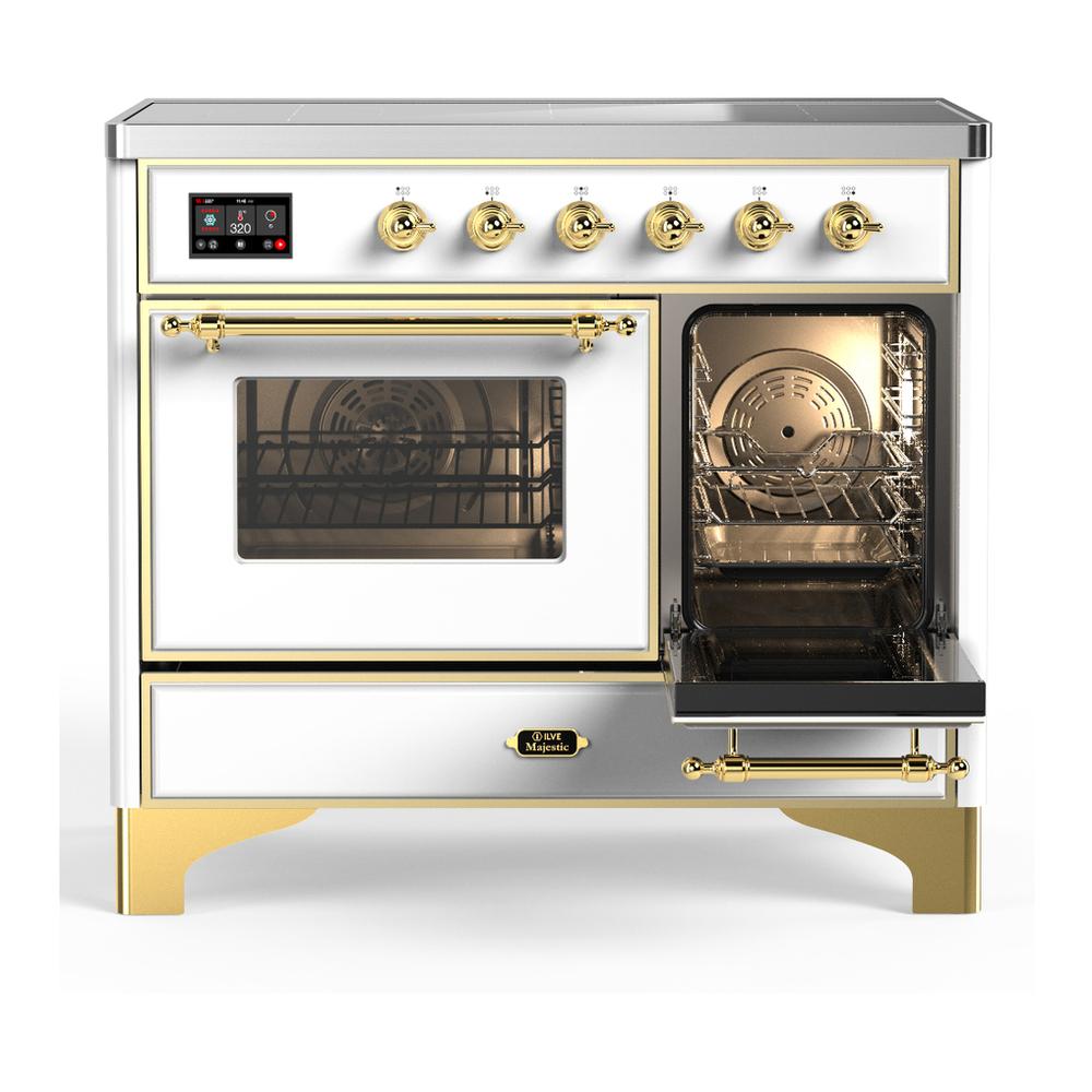 Ilve UMDIB40NR3WHG Ilve Umdib40Nr3Whg Majestic Iii 40 Inch Induction Range With 6 Elements, 3.82 Cu. Ft. Total Oven Capacity (Triple Glass Door, White, Brass)