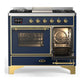 Ilve UMD40FNR3MBG Ilve Umd40Fnr3Mbg Majestic Iii 40 Inch Dual Fuel Range With 6 Burners And Griddle, Dual Function Burner Up To 25,000 Btu (Natural Gas, Triple Glass Door, Midnight Blue, Brass)