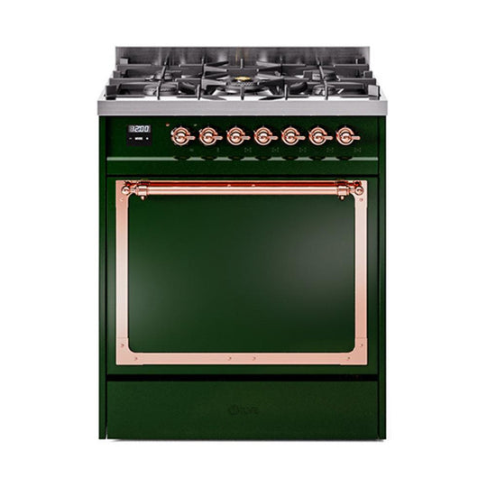 Ilve UN30QNMPEGPLP Ilve Un30Qnmpegplp Nostalgie Ii Noblesse 30" Dual Fuel Range (Liquid Propane, Solid Door, Emerald Green, Copper)