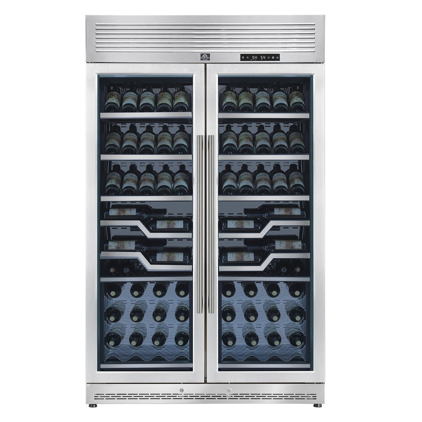 Forno FWCDR661148S Forno Abruzzo 48-Inch Dual Zone Wine Cellar, 102 Bottles, 24 Cu. Ft., Clear Acrylic Holders & Stainless Trim Shelves