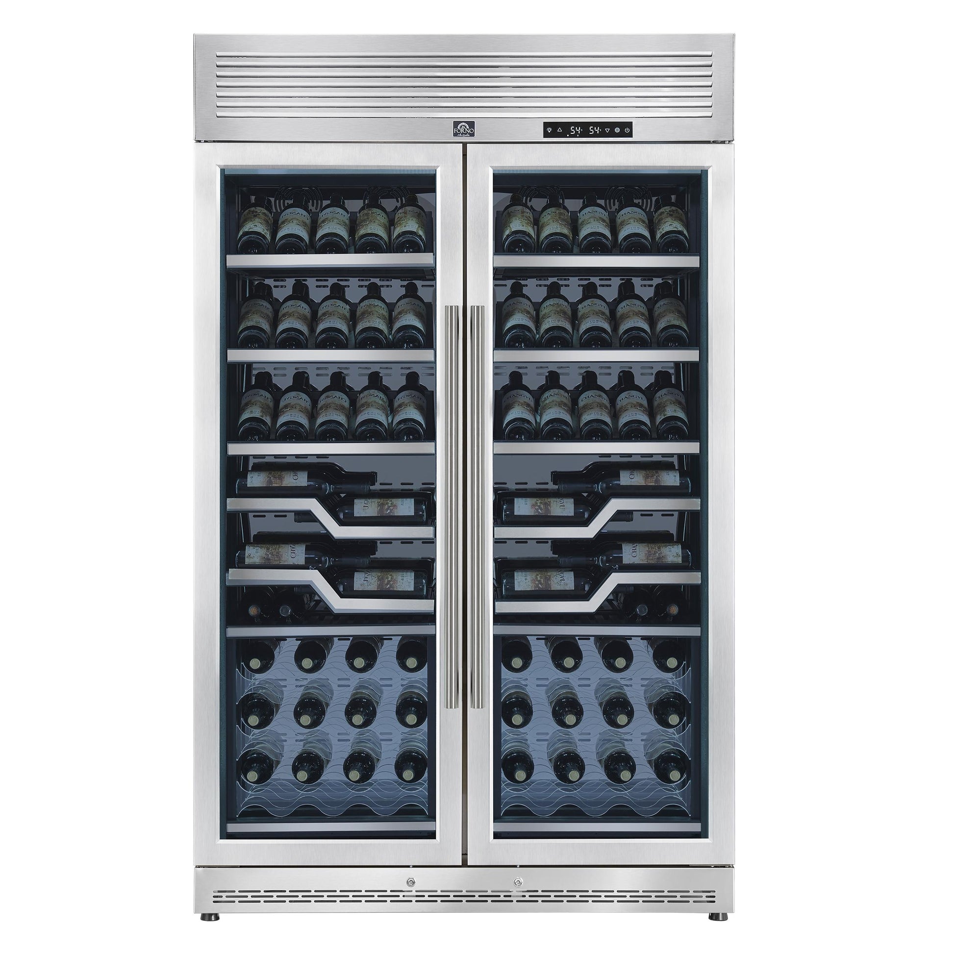 Forno FWCDR661148S Forno Abruzzo 48-Inch Dual Zone Wine Cellar, 102 Bottles, 24 Cu. Ft., Clear Acrylic Holders & Stainless Trim Shelves