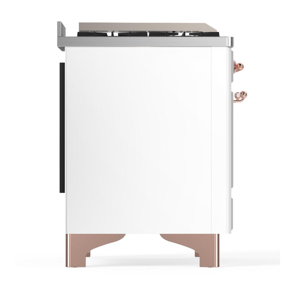 Ilve UMD40FQNR3WHP Ilve Umd40Fqnr3Whp Majestic Iii 40 Inch Dual Fuel Range With 6 Burners And Griddle, Dual Function Burner Up To 25,000 Btu (Natural Gas, Solid Door, White, Copper)