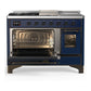 Ilve UM48FSNR3MBBLP Ilve Um48Fsnr3Mbblp Majestic Iii 48 Inch Dual Fuel Range With 5 Black Brass Burners, Griddle And French Top, Dual Function Burner Up To 25,000 Btu (Liquid Propane, Triple Glass Door, Midnight Blue, Burnished)