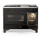 Ilve UM48FNR3BKB Ilve Um48Fnr3Bkb Majestic Iii 48 Inch Dual Fuel Range With 8 Burners And Griddle, Dual Function Burner Up To 25,000 Btu (Natural Gas, Triple Glass Door, Glossy Black, Burnished)