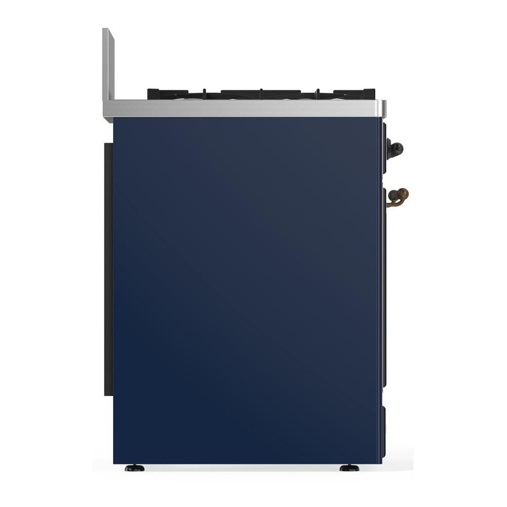 Ilve UM30QNR3MBB Ilve Um30Qnr3Mbb Majestic Iii 30 Inch Dual Fuel Range With 5 Black Brass Burners, Dual Function Burner Up To 25,000 Btu (Natural Gas, Solid Door, Midnight Blue, Burnished)