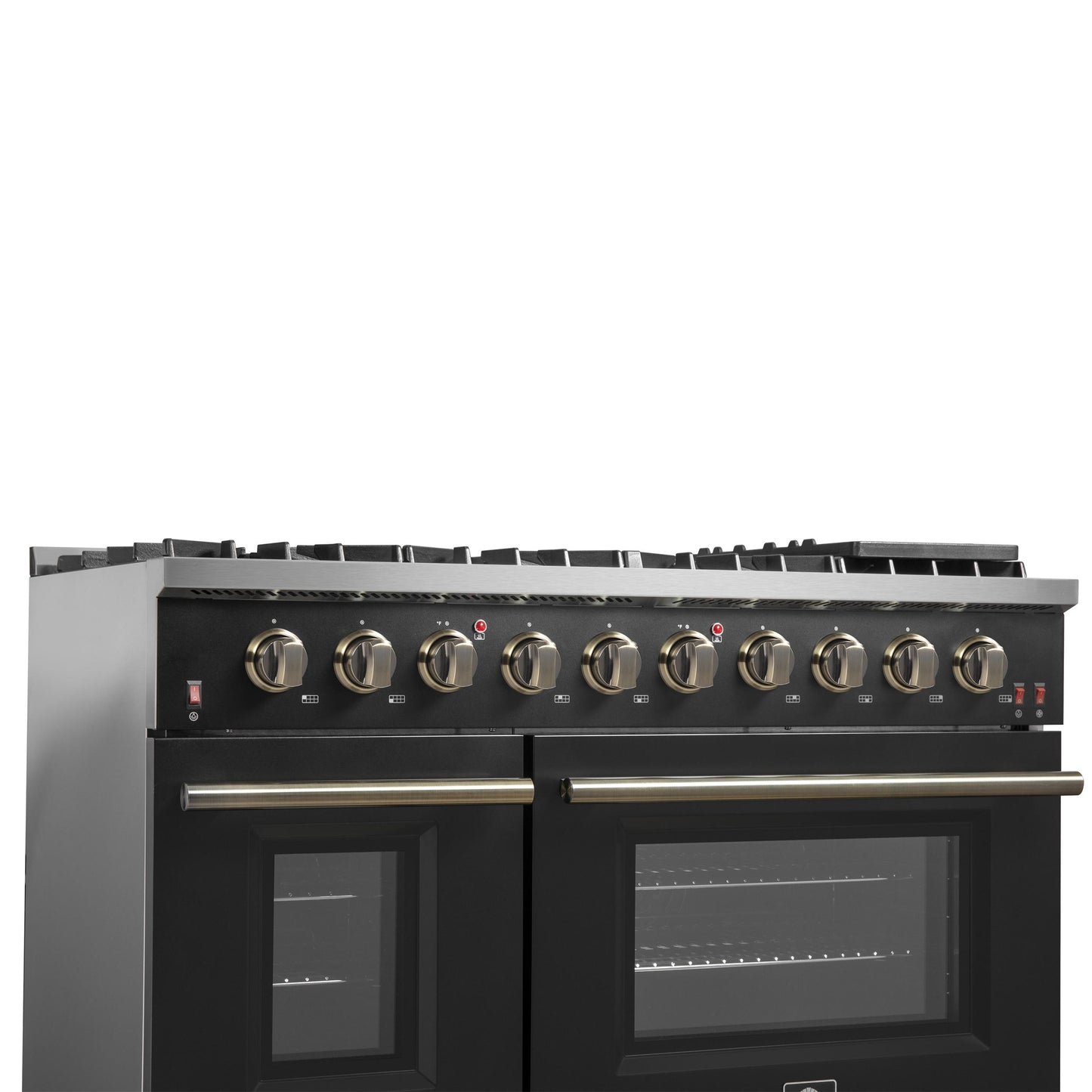 Forno FFSGS624448BLK Forno Galiano 48-Inch Gas Range Black & Antique Brass Design, 8 Burners, 107,000 Btu, Griddle, 6.58 Cu.Ft. Double Ovens