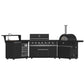 Forno FODKT2551BLK Forno All Aperto 87,600 Btu Outdoor Kitchen, 4 Burners, Infrared Burners, Side Burner, Black Sintered Stone Countertops, Gas Pizza Oven, Sink Module, Bar & Beverage Center