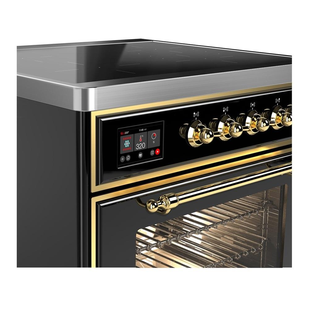 Ilve UMIB30NR3BKG Ilve Umib30Nr3Bkg Majestic Iii 30 Inch Induction Range With 4 Elements, 4 Cu. Ft. Oven Capacity (Triple Glass Door, Glossy Black, Brass)