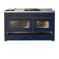 Ilve UM60FSNR3MBBLP Ilve Um60Fsnr3Mbblp Majestic Iii 60 Inch Dual Fuel Range With 7 Burners, Griddle And French Top, Dual Function Burner With Up To 25,000 Btu (Liquid Propane, Triple Glass Door, Midnight Blue, Burnished)