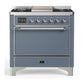 Ilve UM36FQNR3BGC Ilve Um36Fqnr3Bgc Majestic Iii 36 Inch Dual Fuel Range With 6 Black Brass Burners And Griddle, Dual Function Burner Up To 25,000 Btu (Solid Door, Blue Grey, Chrome, Natural Gas)