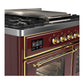 Ilve UMD40FNR3BUGLP Ilve Umd40Fnr3Buglp Majestic Iii 40 Inch Dual Fuel Range With 6 Burners And Griddle, Dual Function Burner Up To 25,000 Btu (Liquid Propane, Triple Glass Door, Burgundy, Brass)