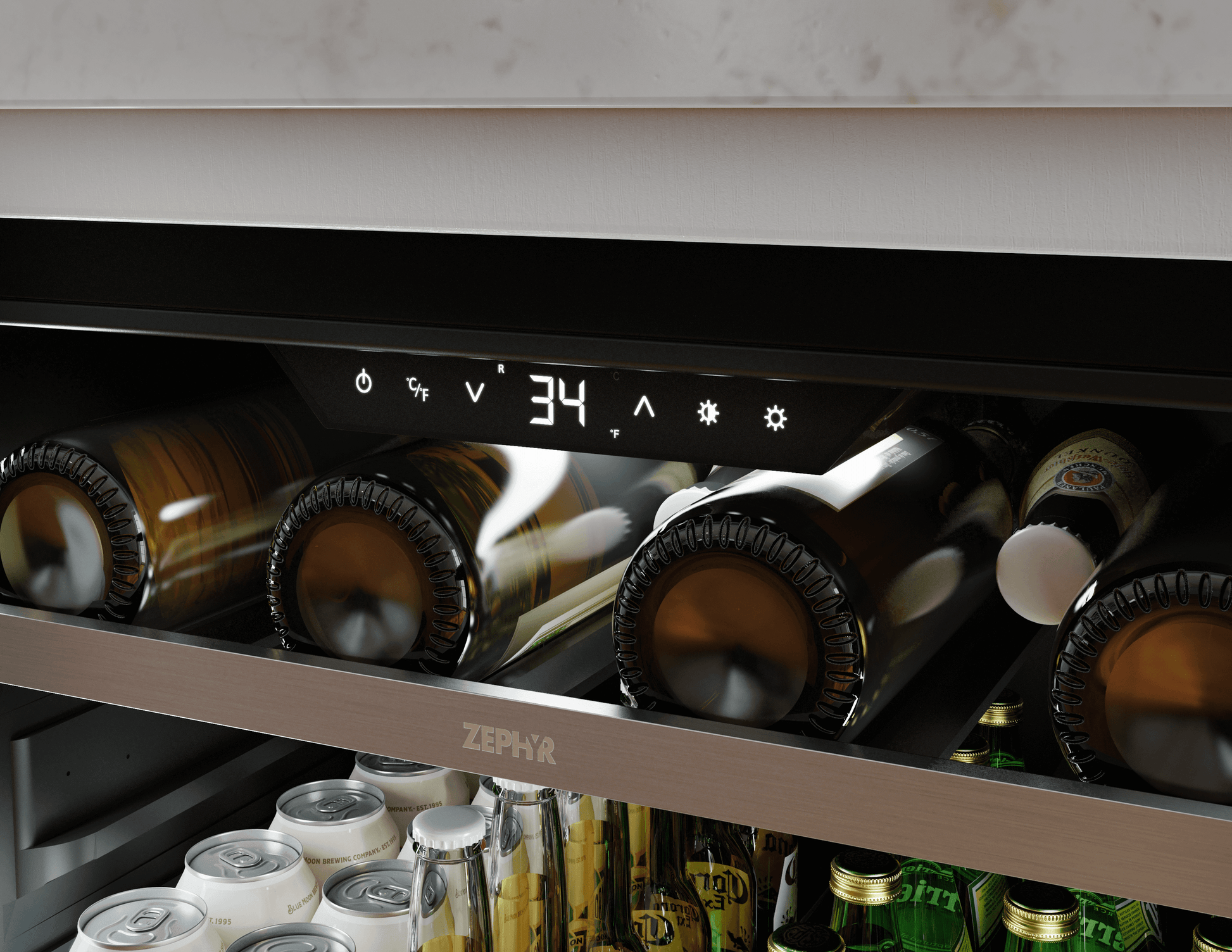 Zephyr PRPB24C01CG Presrv Pro Beverage Cooler, 24In Under Cabinet, Ss+Glass, Reverse Door, 1 Zone