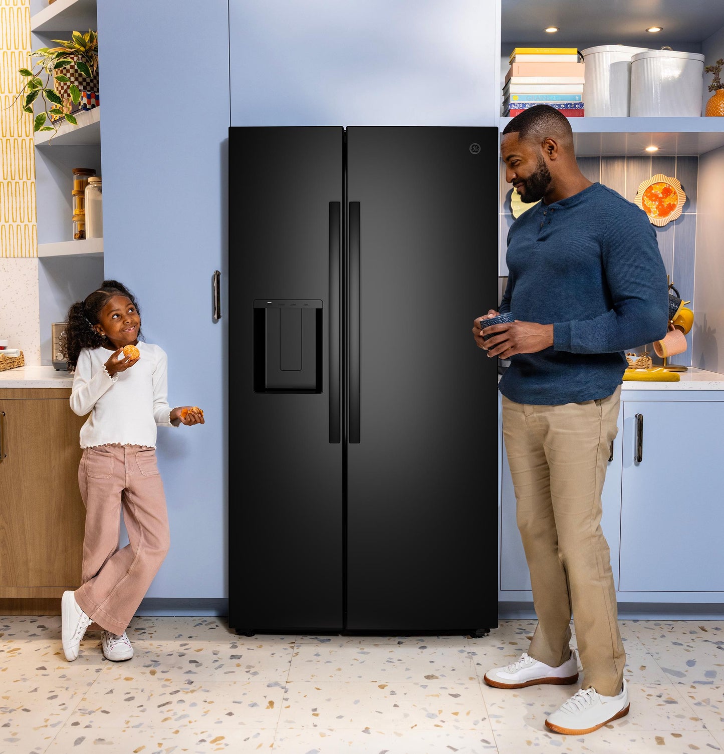Ge Appliances GZE24NGYBB Ge® Energy Star® 23.6 Cu. Ft. Counter-Depth Side-By-Side Refrigerator With Extra Tall Dispenser And In-Door Icemaker