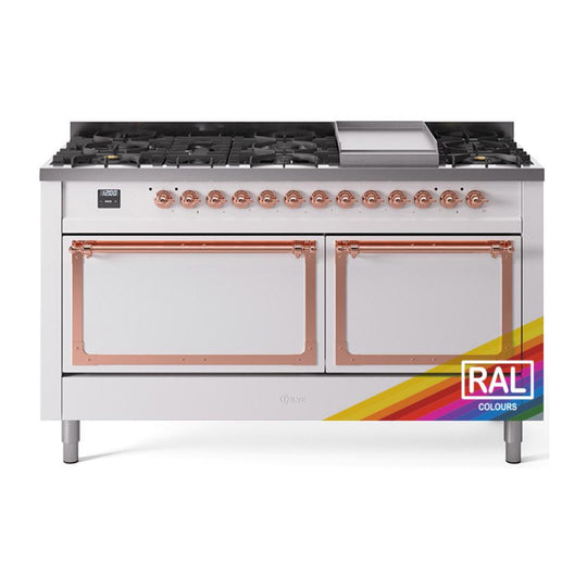 Ilve UN60FQNMPRAP Ilve Un60Fqnmprap Nostalgie Ii Noblesse 60" Dual Fuel Range (9 Sealed Burners + Griddle, Natural Gas, Solid Door, Ral, Copper)