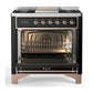 Ilve UM36FQNR3BKP Ilve Um36Fqnr3Bkp Majestic Iii 36 Inch Dual Fuel Range With 6 Black Brass Burners And Griddle, Dual Function Burner Up To 25,000 Btu (Solid Door, Glossy Black, Copper, Natural Gas)