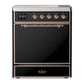 Ilve UMIB30QNR3BKP Ilve Umib30Qnr3Bkp Majestic Iii 30 Inch Induction Range With 4 Elements, 4 Cu. Ft. Oven Capacity (Solid Door, Glossy Black, Copper)