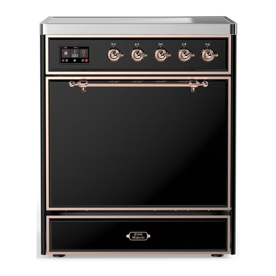 Ilve UMIB30QNR3BKP Ilve Umib30Qnr3Bkp Majestic Iii 30 Inch Induction Range With 4 Elements, 4 Cu. Ft. Oven Capacity (Solid Door, Glossy Black, Copper)