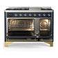 Ilve UM48FNR3MBG Ilve Um48Fnr3Mbg Majestic Iii 48 Inch Dual Fuel Range With 8 Burners And Griddle, Dual Function Burner Up To 25,000 Btu (Natural Gas, Triple Glass Door, Midnight Blue, Brass)