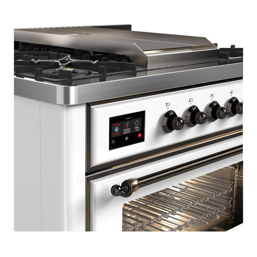 Ilve UM36FNR3WHBLP Ilve Um36Fnr3Whblp Majestic Iii 36 Inch Dual Fuel Range With 6 Black Brass Burners And Griddle, Dual Function Burner Up To 25,000 Btu (Triple Glass Door, White, Burnished, Liquid Propane)