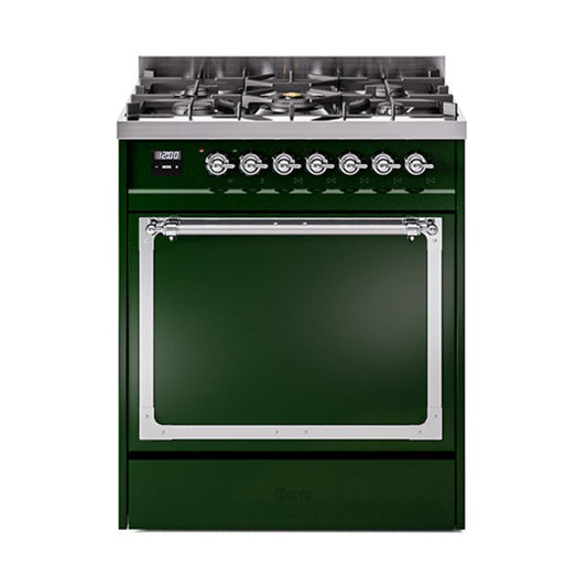 Ilve UN30QNMPEGCLP Ilve Un30Qnmpegclp Nostalgie Ii Noblesse 30" Dual Fuel Range (Liquid Propane, Solid Door, Emerald Green, Chrome)