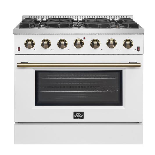 Forno FFSGS624436WHT Forno Galiano 36-Inch Freestanding Gas Range In White With Antique Brass Design, 6 Burners, 83,000 Btu, 5.36 Cu.Ft. Convection Oven