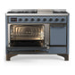 Ilve UM48FQNR3BGB Ilve Um48Fqnr3Bgb Majestic Iii 48 Inch Dual Fuel Range With 8 Burners And Griddle, Dual Function Burner Up To 25,000 Btu (Natural Gas, Solid Door, Blue Grey, Burnished)