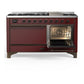 Ilve UM60FQNR3BUBLP Ilve Um60Fqnr3Bublp Majestic Iii 60 Inch Dual Fuel Range With 9 Burners And Griddle, Dual Function Burner Up To 25,000 Btu (Liquid Propane, Solid Door, Burgundy, Burnished)