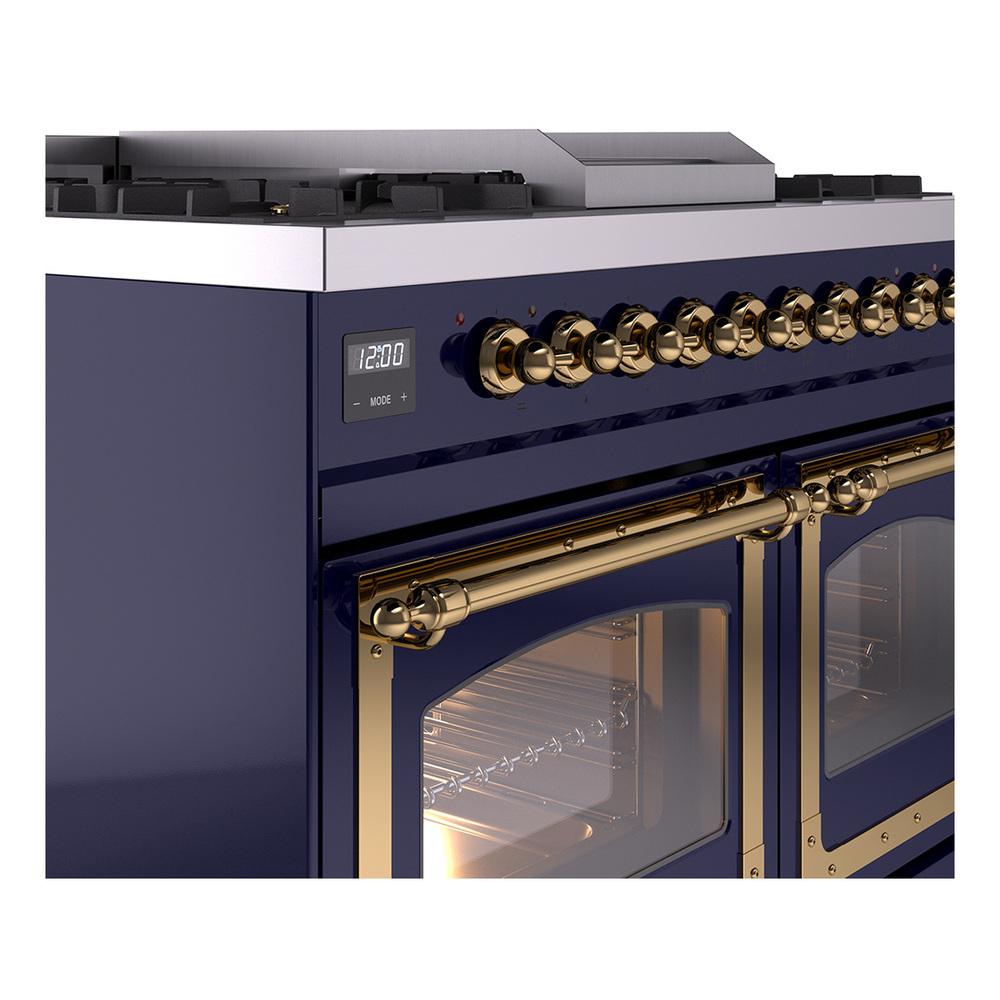 Ilve UND40FNMPMBG Ilve Und40Fnmpmbg Nostalgie Ii Noblesse 40" Dual Fuel Range (Natural Gas, Triple Glass Door, Midnight Blue, Brass)